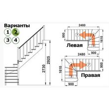 Лестница К-001М 2 Л 14 ступеней (h=2,925 м), сосна