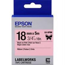 EPSON LK-4PBK картридж с сатиновой лентой шириной 12 мм, черный шрифт на розовом фоне