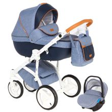Коляска Adamex MASSIMO (3 в 1) кожа синяя + голуб джинс V14