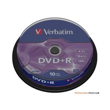 Диски DVD+R 4.7Gb Verbatim 16x  10 шт  Cake Box  &lt;43498&gt;