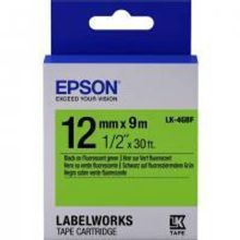 EPSON LK-4GBF картридж с флуоресцентной лентой 12 мм, чёрный шрифт на зелёном фоне