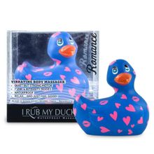 Big Teaze Toys Синий вибратор-уточка I Rub My Duckie 2.0 Romance с розовым принтом (синий с розовым)