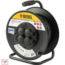 Denzel Удлинитель силовой на стальной катушке, ПВС 3 х 2,5 мм, 30 м, 4 розетки, 16 А, тип УХз-16 Denzel