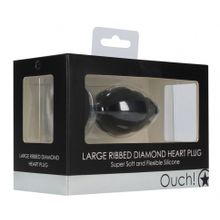 Черная анальная пробка Large Ribbed Diamond Heart Plug - 8 см. (222025)