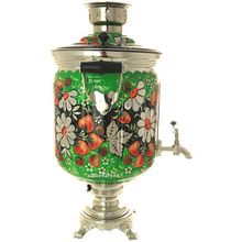 Набор самовар электрический 10 литров с художественной росписью "Ромашки на зеленом фоне" арт.103562