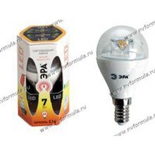 Лампа светодиодная ЭРА LED smd P45-7w-827-E14 Clear мягкий желтый свет