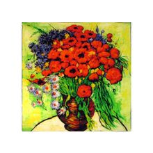 Шелковый платок. красные маки и маргаритки