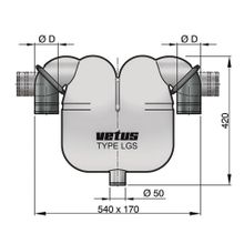 Vetus Сепаратор выхлопных газов Vetus LGS7550 540 X 170 X 420 мм под шланг диаметром 75 мм