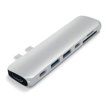 USB-C адаптер Satechi Aluminum Type-C Pro Hub Adapter для MacBook Pro 13 и 15 40Gbs Thunderbolt 3, HDMI, Pass-Through Charging, SD Micro Card Reader, 2 USB 3.0 Ports (Silver)