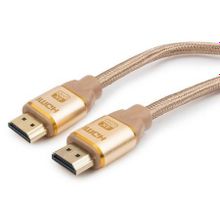 Кабель HDMI 19M-19M V1.4, 3.0 м, золотой, армированная оплетка, Cablexpert (CC-G-HDMI03-3M)