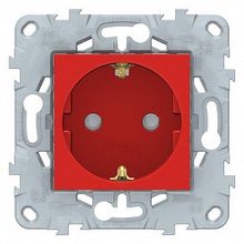 Розетка UNICA NEW, скрытый монтаж, с заземлением, со шторками, красный |  код. NU503703 |  Schneider Electric