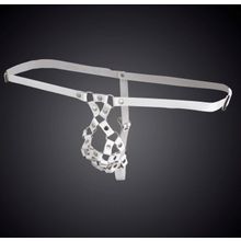 Белые мужские кожаные трусы-стринги с отверстием для фаллоса (48281)