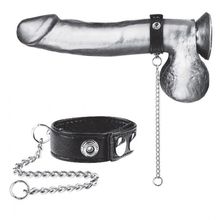 BlueLine Утяжка на пенис с поводком Snap Cock Ring With 12  Leash