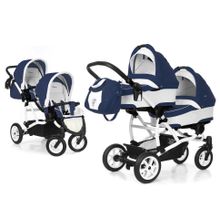 Коляска для двойни 3 в 1 Esspero Duetto (шасси White) - Navy Grey