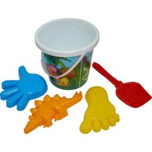 Набор №359: ведро с наклейкой, лопатка №5, формочки (динозавр №2 + ладошка + ножка)