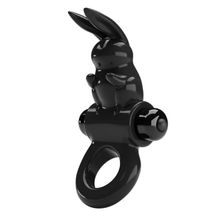 Черное эрекционное кольцо со стимулятором клитора в виде кролика Exciting ring (247813)
