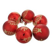 Magic-Time Набор шаров красный с золотым узором, 6 штук, пластик (35513)