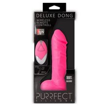 Dream Toys Розовый реалистик на присоске и с пультом ДУ PURRFECT SILICONE DELUXE REMOTE VIBE 7IN - 18 см.