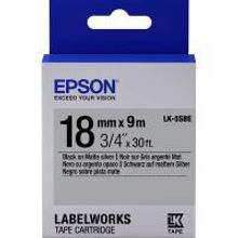 EPSON LK-5SBE картридж с матовой лентой 18 мм, чёрный шрифт на серебрянном фоне