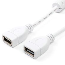 Кабель USB 2.0 Af - Af - 1.8 м, белый, фер. фильтр, ATcom (AT5647)