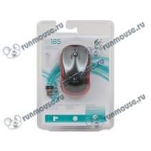 Оптическая мышь Logitech "m185" 910-002240, беспров., 2кн.+скр., черно-красный (USB) (ret) [103753]