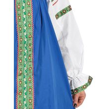 Русский народный костюм льняной комплект синий "Забава": сарафан и блузка, XS-L