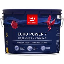 ТИККУРИЛА Евро-7 Пауэр база А белая моющаяся краска для потолков и стен (9л)    TIKKURILA Euro Power 7 base A краска моющаяся для стен и потолка (9л)