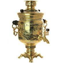 Электрический самовар 3 литра с позолотой и ручной гравировкой "Царская охота", арт. 130595