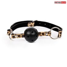 Черный кляп-шарик Ball Gag на леопардовых ремешках черный с леопардовым