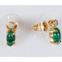 Серьги с малахитом "1кабошон 1циркон"