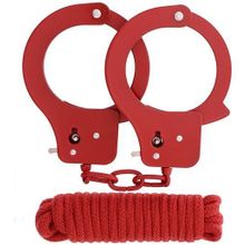 Dream Toys Красные наручники из листового металла в комплекте с веревкой BONDX METAL CUFFS LOVE ROPE SET (красный)