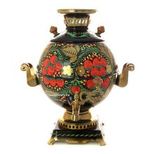 Набор самовар электрический 5 литров с художественной росписью "Хохлома классическая на черном фоне", арт. 151553