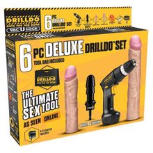 Drilldo Секс-набор DELUXE DRILLDO SET 6 PIECE (черный с бежевым)