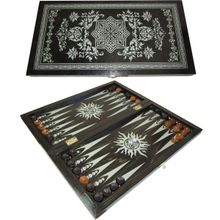 Нарды малые 400х200мм тонированные Черные рисунок Серебро