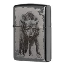 Зажигалка черная глянцевая Zippo Wolf Design с покрытием Black Ice