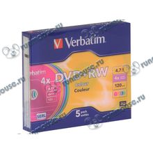 Диск DVD+RW 4.7ГБ 4x Verbatim "43297", Slim, цветные (5шт. уп.) [43770]