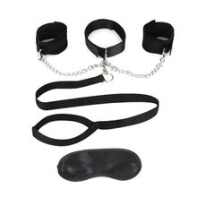 Lux Fetish Чёрный ошейник с наручниками и поводком Collar Cuffs   Leash Set (черный)