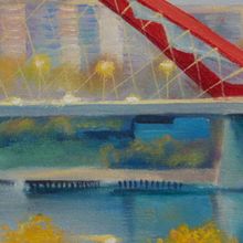Картина на холсте маслом "Бугринский мост в осенний день"