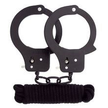 Чёрные наручники из листового металла в комплекте с веревкой BONDX METAL CUFFS LOVE ROPE SET Черный