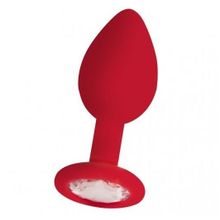 Красная анальная пробка OUCH! Regular Diamond Butt Plug с прозрачным кристаллом - 7,3 см. (74996)