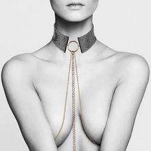 Bijoux Indiscrets Чёрный ошейник с цепочками Desir Metallique Collar (черный с золотистым)