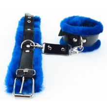 БДСМ Арсенал Синие наручники с мехом BDSM Light (синий с черным)