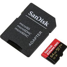 Карта памяти SanDisk Extreme Pro    SDSQXCG-064G-GN6MA    microSDXC Memory Card 64Gb UHS-I U3 Class10 + microSD--  SD Adapter