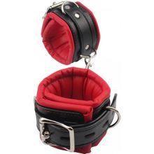 Черно-красные кожаные наручники Super Soft Hand Cuffs (239289)