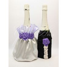 Свадебные украшения на бутылки шампанского Молодожены, фиолетовый декор Gilliann GLS166