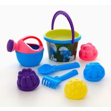 Смурфики: Затерянная деревня-5 набор №3: ведро среднее с наклейкой, ситечко, совок №2, грабельки №2, лейка малая №4, формочки 4 шт.