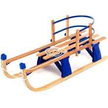Megarion Детские складные деревянные санки со съемной спинкой Small Rider Fold Compact (синий)