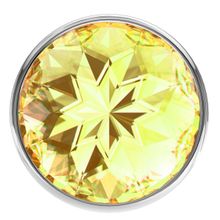 Малая серебристая анальная пробка Diamond Yellow Sparkle Small с жёлтым кристаллом - 7 см. Желтый