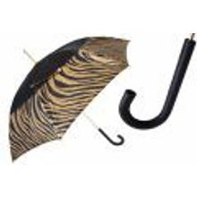 Pasotti - Зонт женский трость, черный со вставками шкуры зебры.