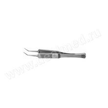 Пинцет для завязывания нитей по Макферсону изогнутый , платф. 4мм, пл. ручка, дл.84мм, пр-ва Россия